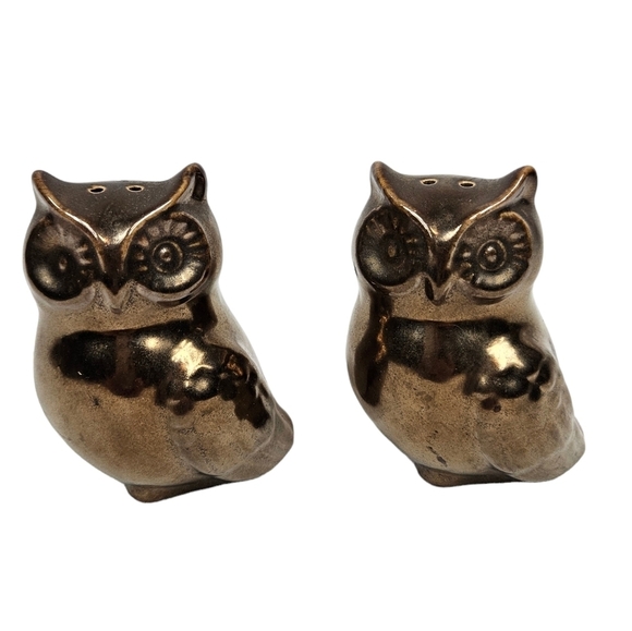 Bronze Porcelain Owl Couple‎ Salt & Pepper Shakers Set of 2 R4 - Picture 8 of 8